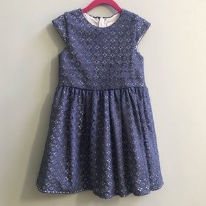 Kate Spade Blue Smocked Medallion Lace Dress, Size 6Y/116cm.